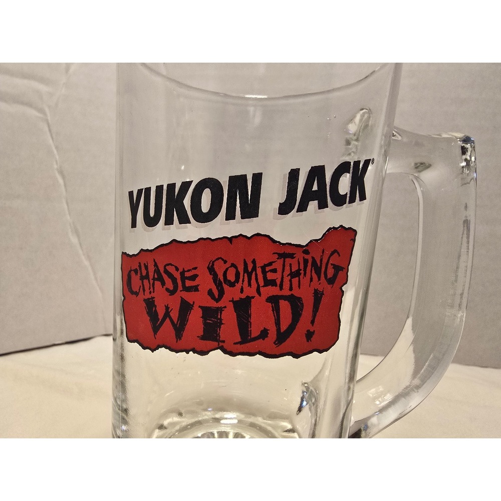 Yukon Jack Chase Something Wild Glass Beer Mug Stein 5.5 Inch Clear Barware #1